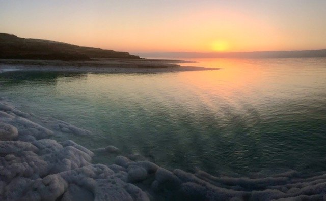 Sunset on the Dead Sea shore, close to Wadi Mujib