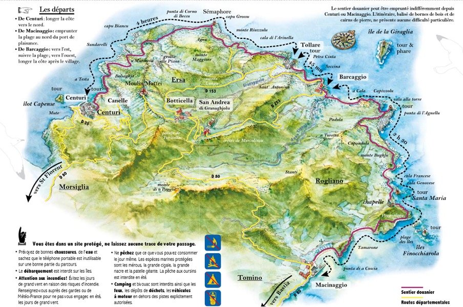 The Sentier des Douaniers route wrapping around the northern tip of Cap Corse.